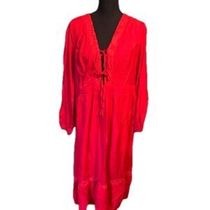 SBetro Red Plus Size Boho Dress Longsleeve Maxi